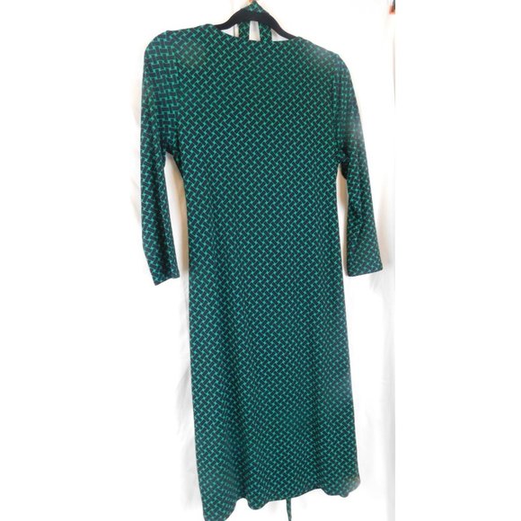 Talbots Black & Green Basket Weave Dress Surplice Neckline Size Medium - Picture 2 of 6